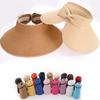 2026 New Women Summer Visors Hat Foldable Wide Large Brim Bowknot Empty Top Straw Hats chapeau femme Beach UV Protection Caps
