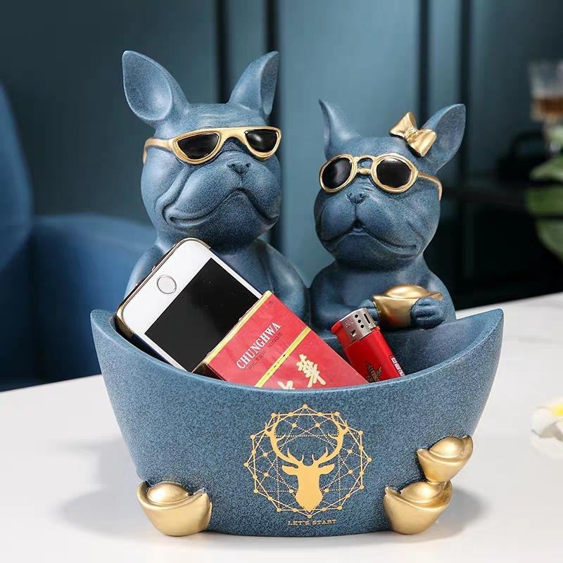 Nordic French Bulldog Butler Resin Dog Sculpture with Glasses Modern Home Decor for Tabletop Living Room Animal Crafts Ornament