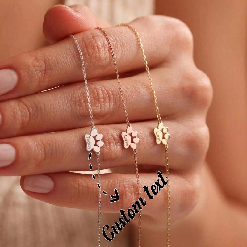 1pc Engraved Paw Print Bracelet, Personalized Dog Paw Bracelet with Name Gift for Pet Lovers, 1-3 Names Pet Memorial Gift