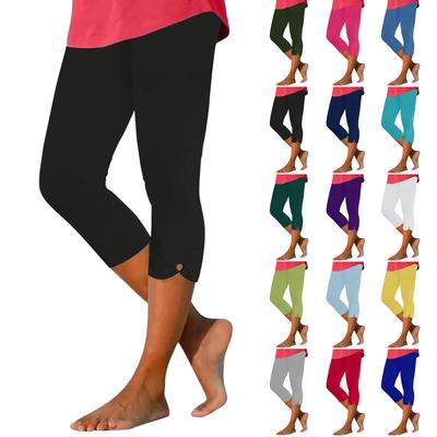 Women's Casual Comfortable Stretch High-Waist Elastic Cropped Pants, Vacation Beach Leggings