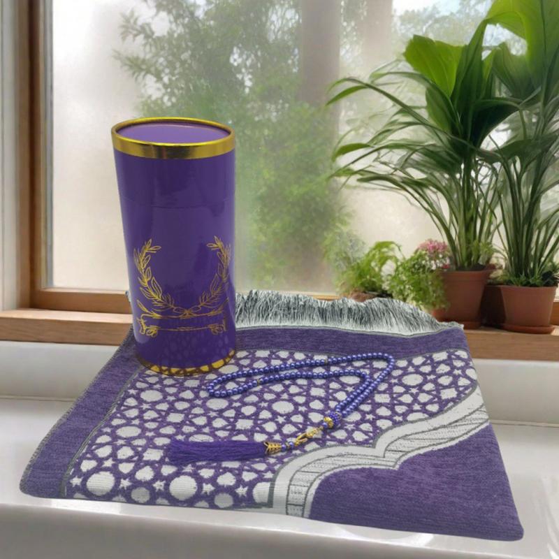 1 Set Polyester Geschenk Anlass Schmuck Sets Arabien Islamische Gebetsmatte und Perlen Set Mode mit Zylinder Geschenkbox Ramadan