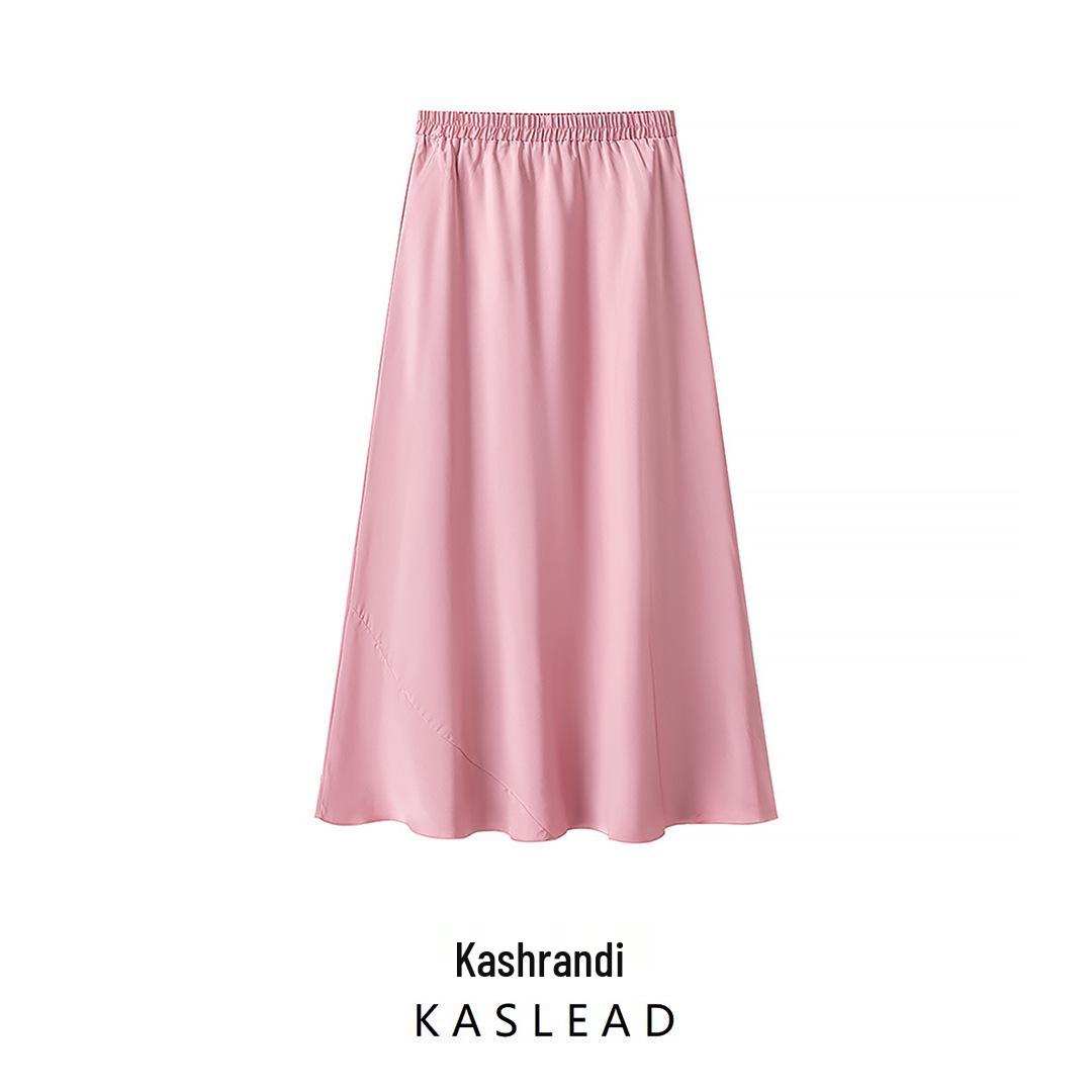 

2025 Spring Women s European & American Silk Satin Midi Skirt Small