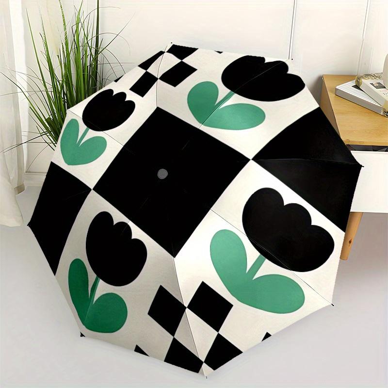 1pc Tulip Checkered Automatic Open/Close Umbrella with One Touch Button,, Windproof Design   Lightweight Portable Umbrella for Women & Men6038