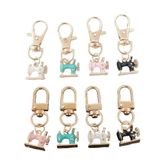4 Peças Chaveiro Máquina de Costura Metal Artesanal Embutido Strass Brilhante Resistente à Ferrugem Acessório para Mochilas