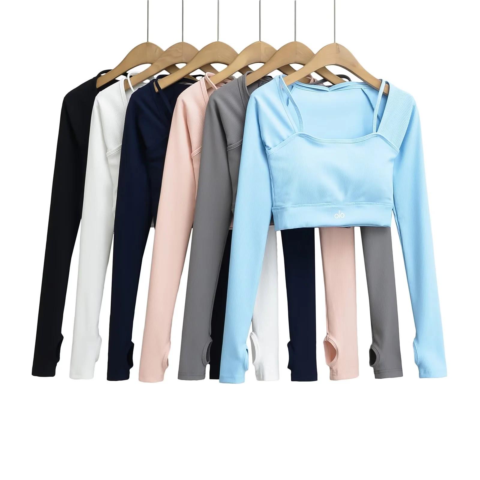 

Women s Ribbed Long Sleeve Yoga Top with Chest Pads - Quick-Dry Crop Medium