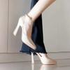 Nude waterproof table high heels female beauty 2025 summer new thick heel pointed sexy temperament word with sandals
