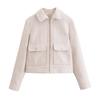 Foreign Trade European and American Women's Clothing Solid Color Retro Spring and Autumn Loose Zipper Pocket Decoration Long Sleeve Short Woolen Jacke
