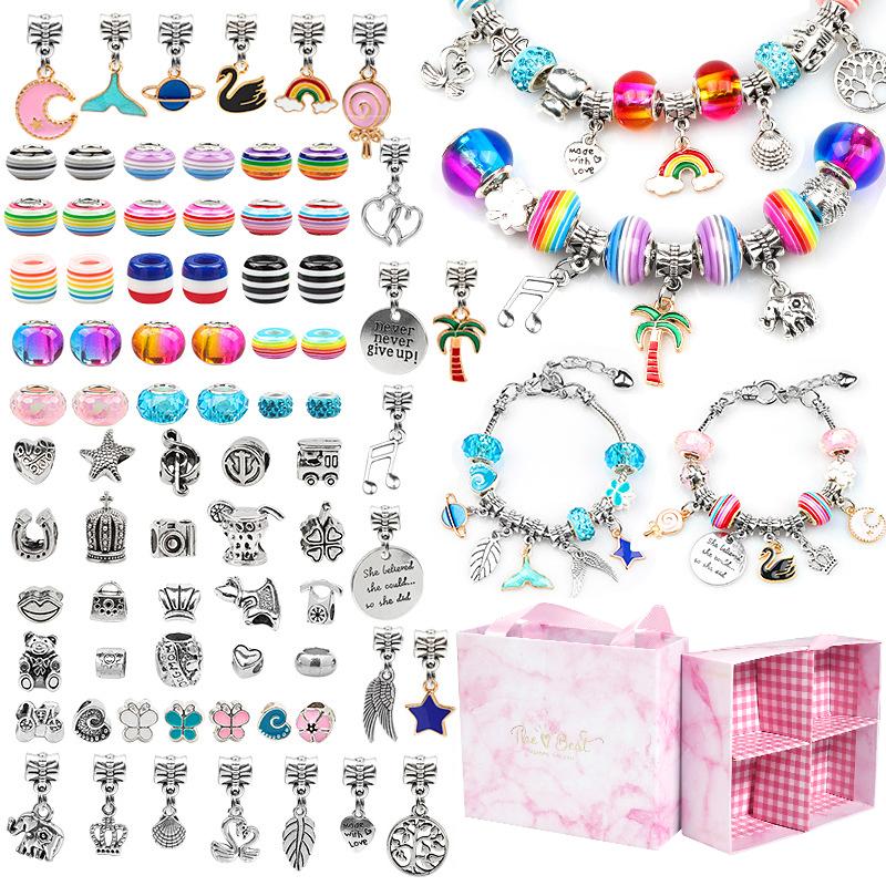 1Box Resin Beads Metal Beads Charms Big Hole Loose Spacer Beads Bracelet Making Kit For Jewelry Making Diy Accessories Gift Box