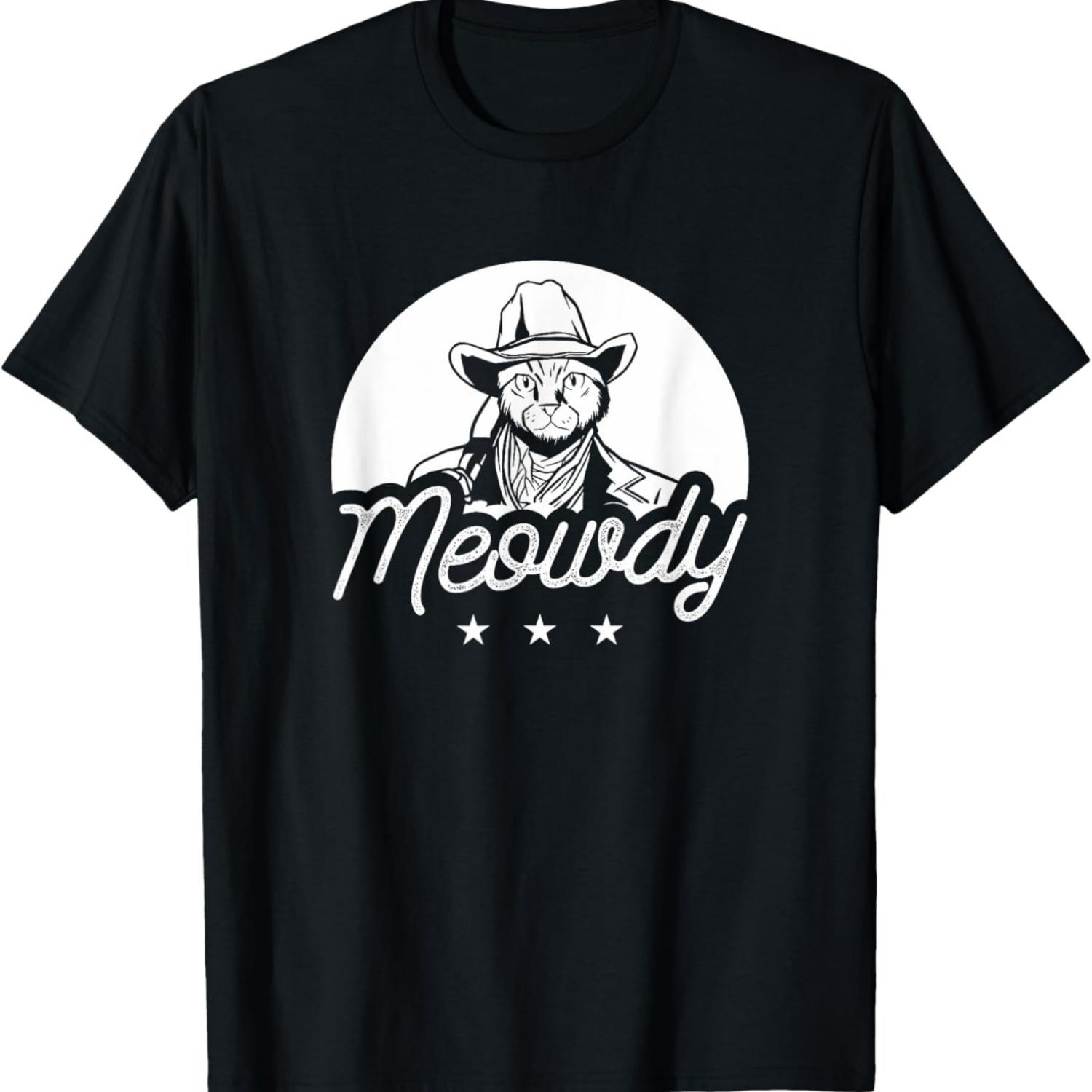 Meowdy Cat Mashup Howdy Texas Western Cowboy Funny Cat Meme T-Shirt(1) S