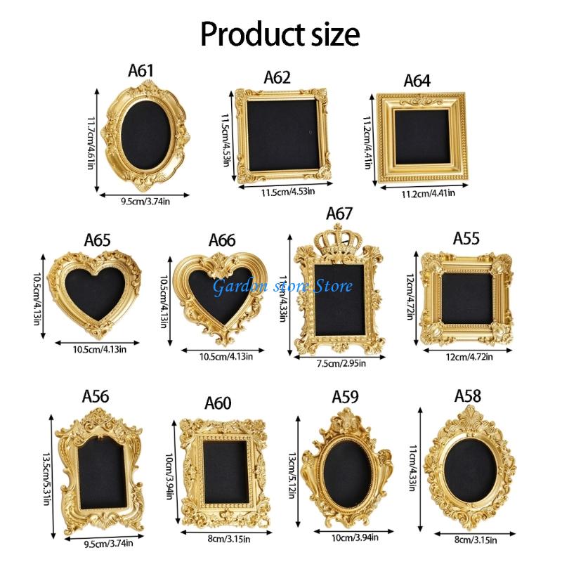 B0KB Antique Gold Small Hanging Picture Frame Resin Craft Photo Frame For Wall Display Old Fashioned Photo Gallery Art Decors