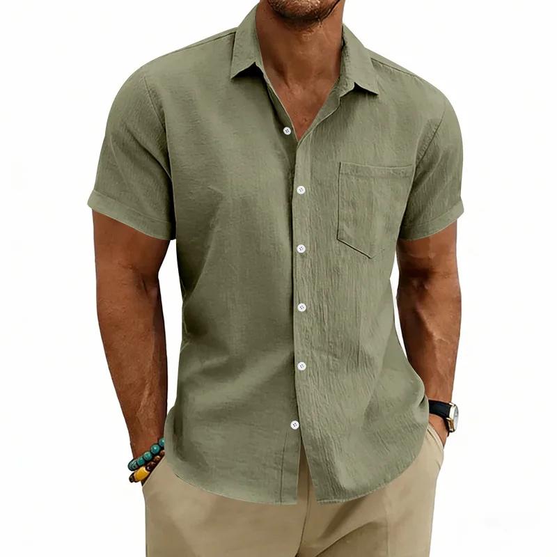 Men's Summer Beach Linen Shirt Breathable Lapel Casual Button Down Short Sleeve Tops White Black Daily Vacation Shirts For Men