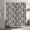 Modern Round Geometric Design Shower Curtain  for Bathroom Decor in Blue Gray Brown Color 3D Printed Fabric Material with Ant
