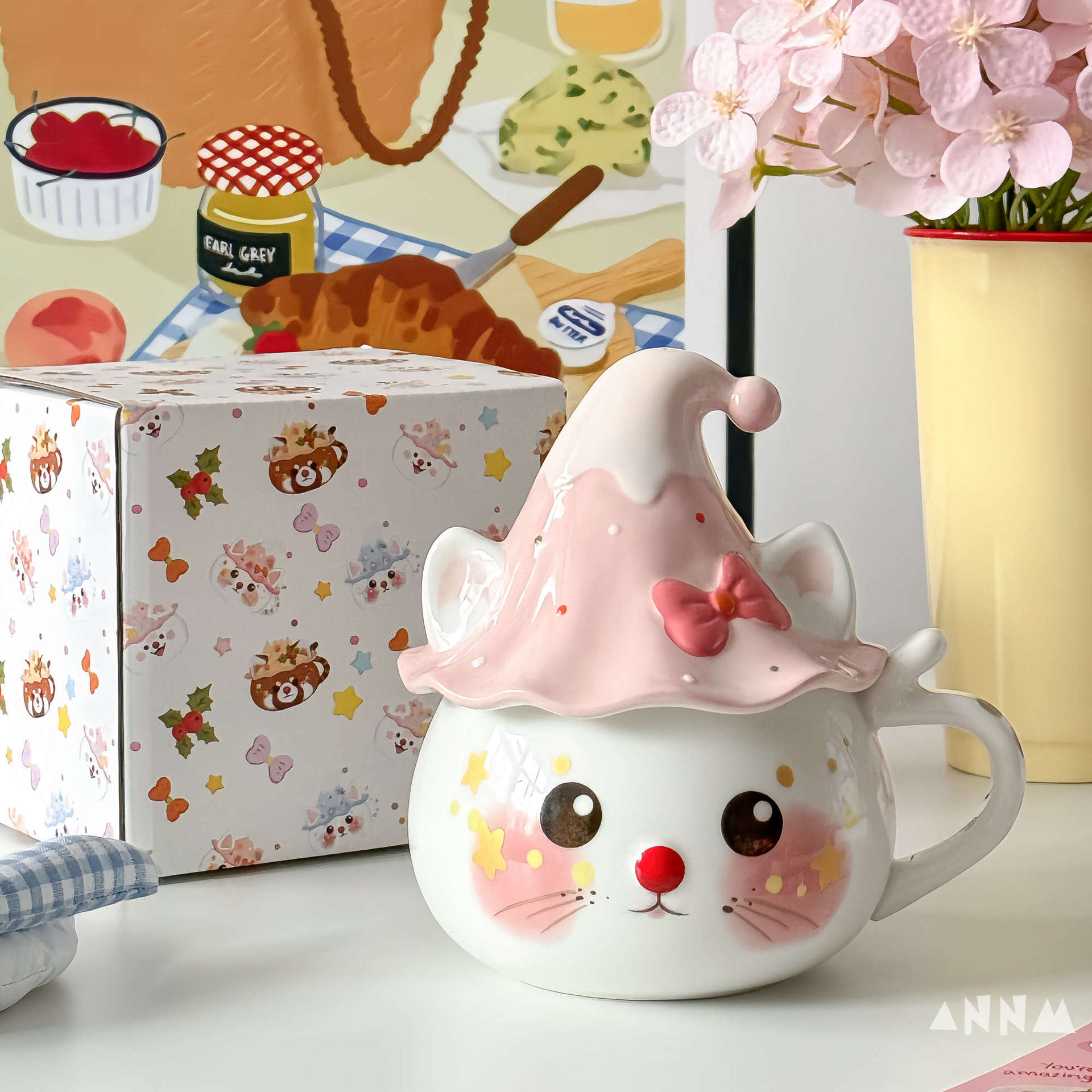 Кружки на день рождения с КРЫШКАМИ Керамические чашки. Подарки на Хэллоуин  Рождественские водосберегающие кружки  Милые кружки с привидениями для девочек