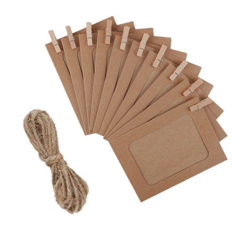 10 Paper Photo Frames with Clips and String for Creative Wall Art Display