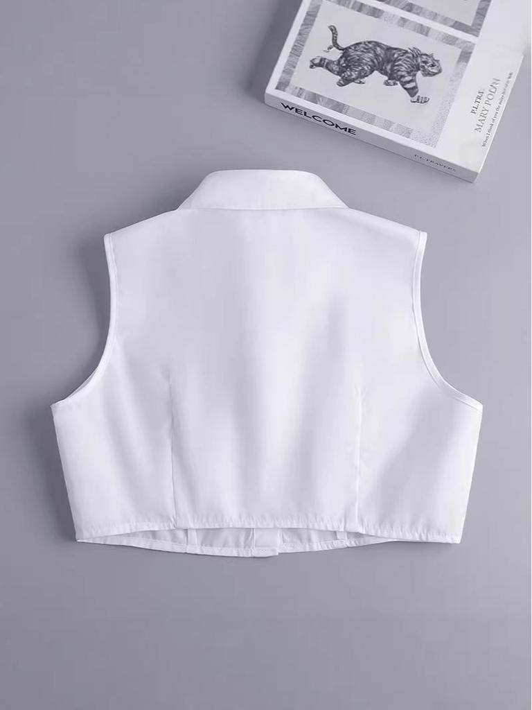 Women's Sleeveless White Shirt with Hooded Sweater Vest and Removable Fake Collar