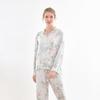 Retro Floral Pajamas Set Women's Summer Silky Rayon Cotton Silk Tribute Satin Long Sleeve Trousers Home Wear Set Women