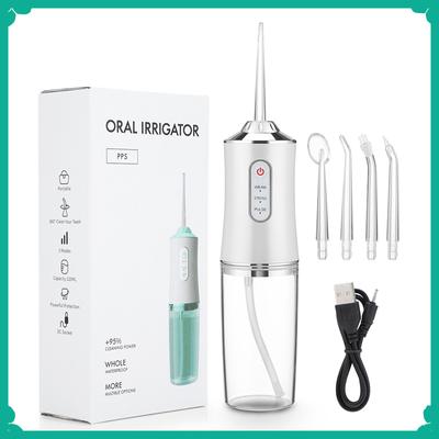 Przenośny Irygator Doustny Elektryczny Irygator Wodny 3 Tryby Dentalny USB Ładowalny Strumień Wodny Nić Dentystyczna z 4 Końcówkami 220ml IPX7 1400obr./min