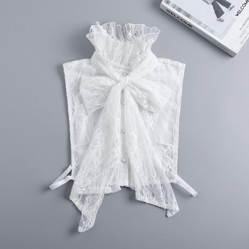 Ruffled Bows Tie Decorative Fake Collar Ladies Detachable Sweater Half Shirt High Collar For Women Girls