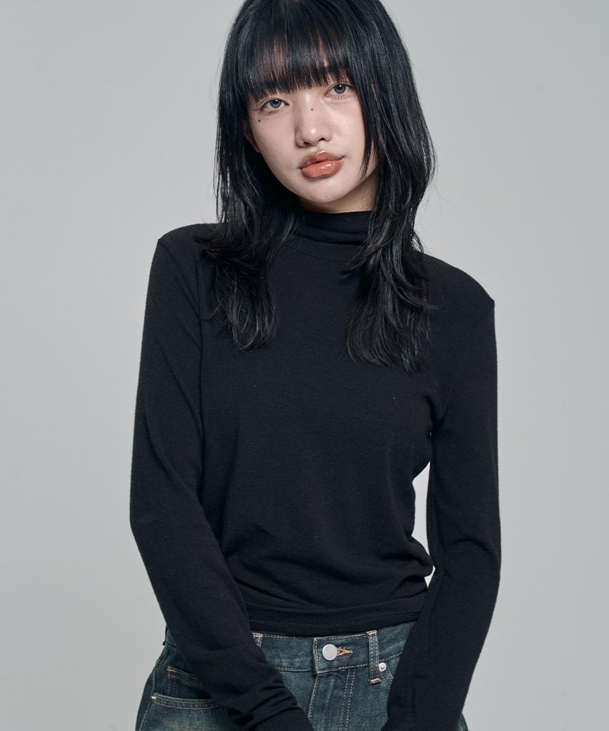 CHICKS High-Neck Layered Long Sleeve Black