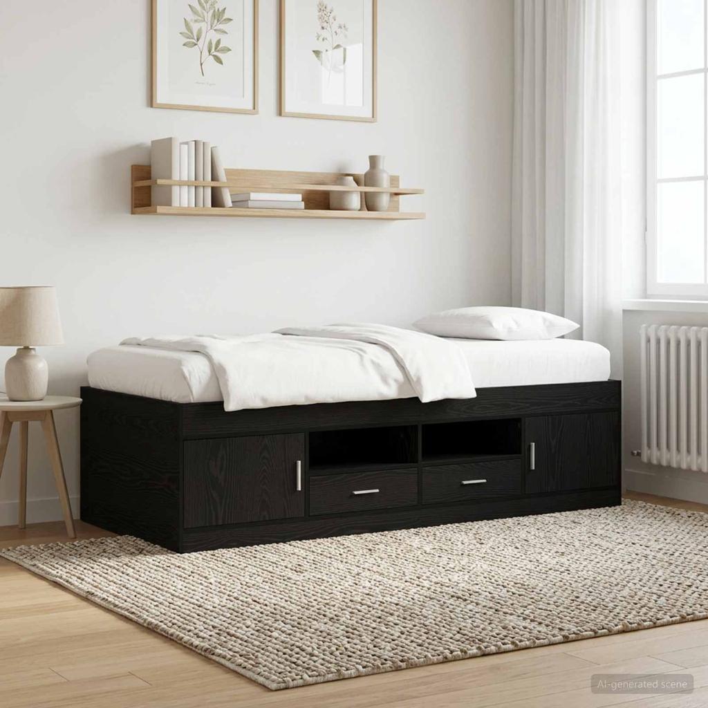 Bed Frame with Storage and Shelf Black Oak 80 x 200 cm