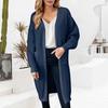 Women's fashionable long-sleeved pocket, large-sized loose cardigan sweater coat