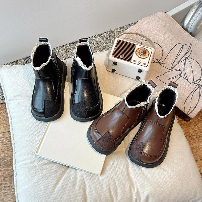 Autumn Winter Kids Princess Boots with Sweet Lace Girls Short Boots with Cotton Non-slip Children Ankle Boots Elegant