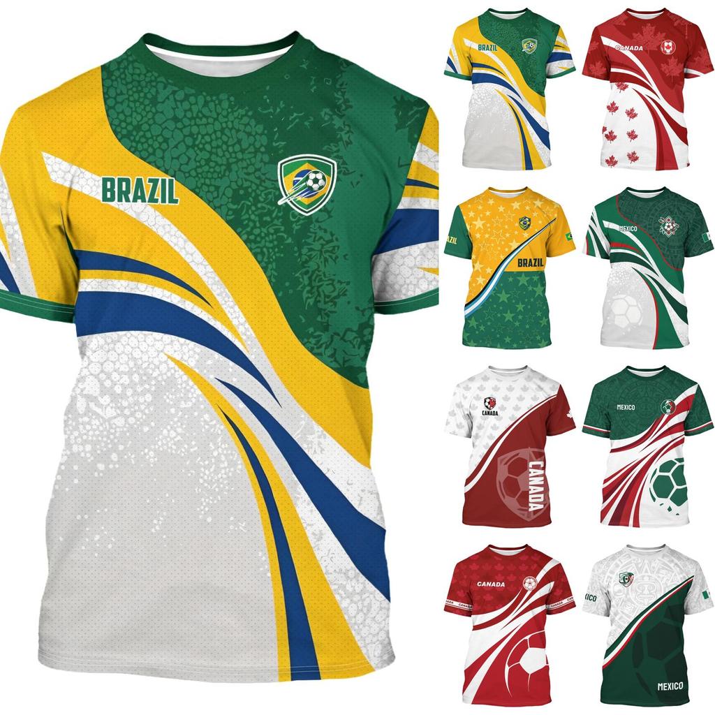 Unisex International Soccer Fan Retro Street Style Jersey Lightweight Breathable Fabric Crew Neck Short Sleeve Shirt for Outdoor Activities