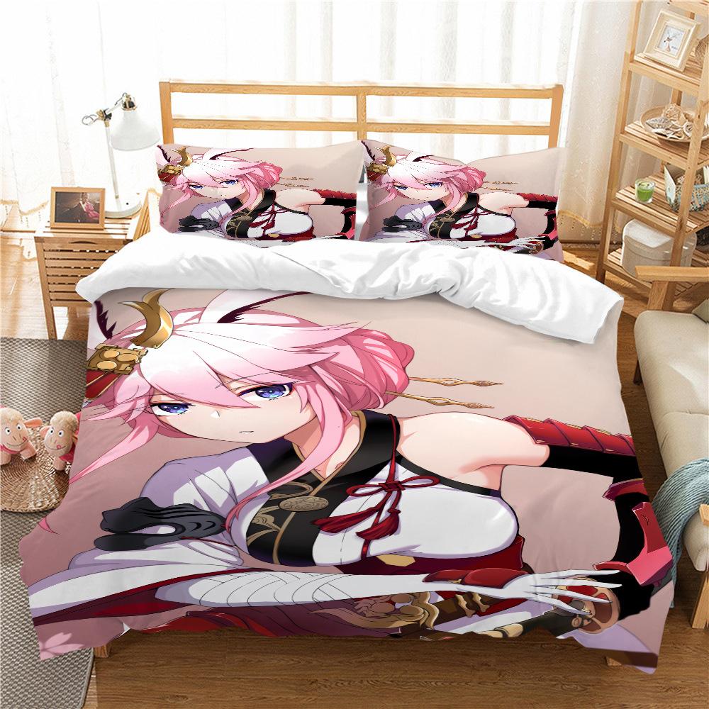 Quilt Cover Pillowcase Two Or Three-Piece Set Yae Sakura Series 3D Digital Printing Polyester