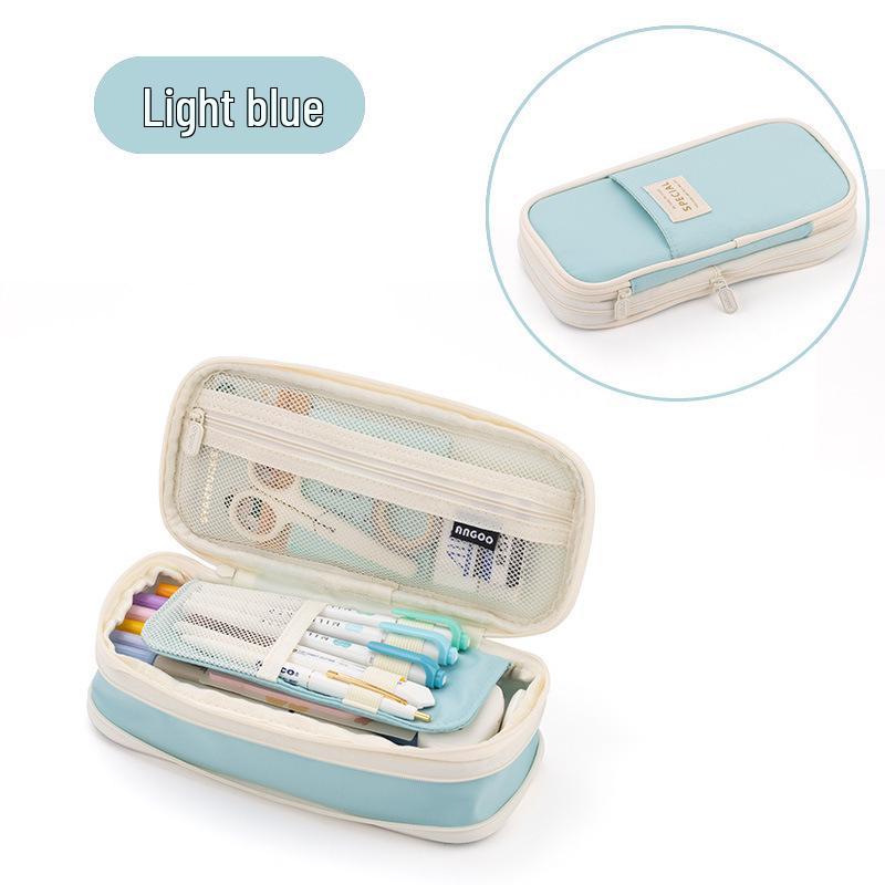 Enhanced Large-Capacity Pencil Case in Macaron Color Block for Students - Unisex Simple Style