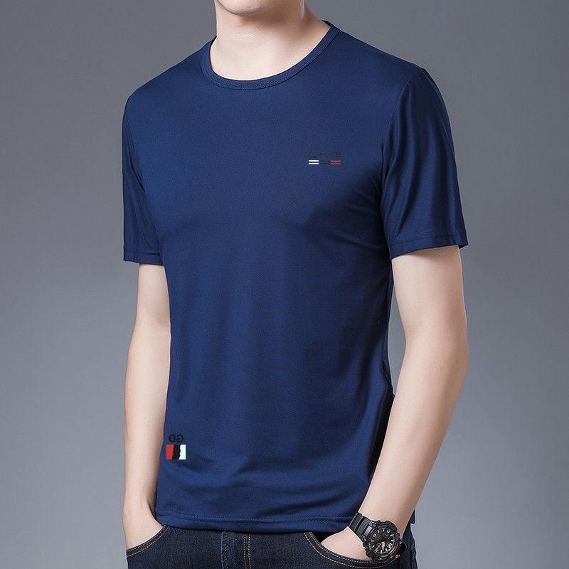 

Мужская футболка с короткими рукавами, мужская модная трендовая рубашка с круглым вырезом и шелковым принтом, нижняя рубашка с половиной рукавов M