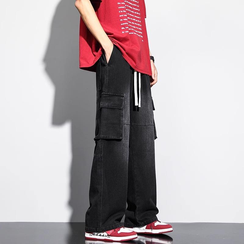 

Весенние и осенние мужские свободные прямые джинсы XS чёрный