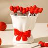 Bowknot Ceramic Fruit Forks Set Ins Style Solid Color Dessert Forks with Storage Jar Household Decorative