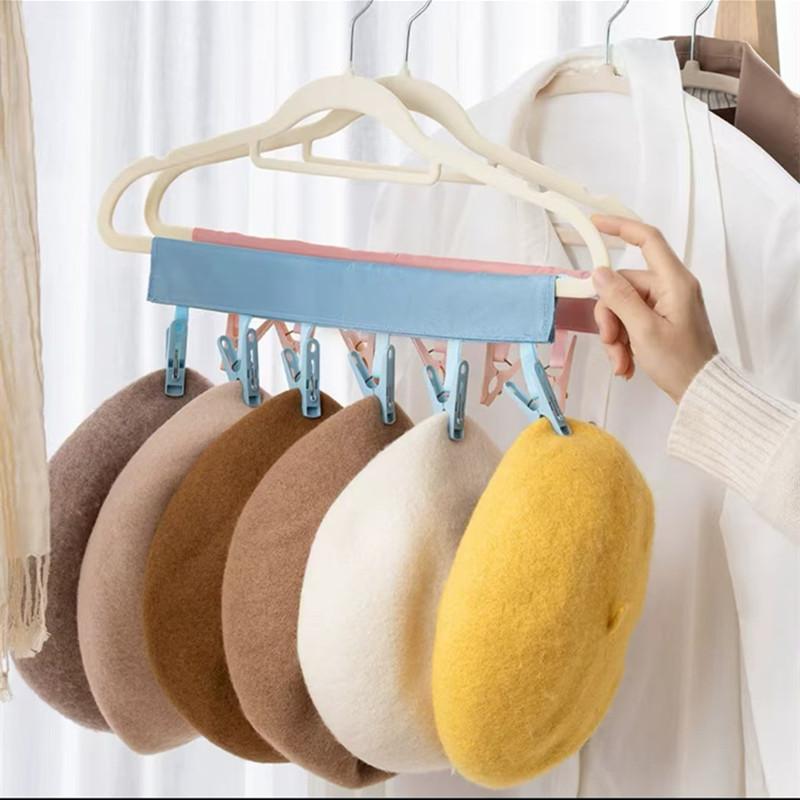 1/2pcs Foldable Clothes Hanger Clips Portable Fabric Clothes Hanger Multifunction Socks Underwears Clothespins Closet Organizer