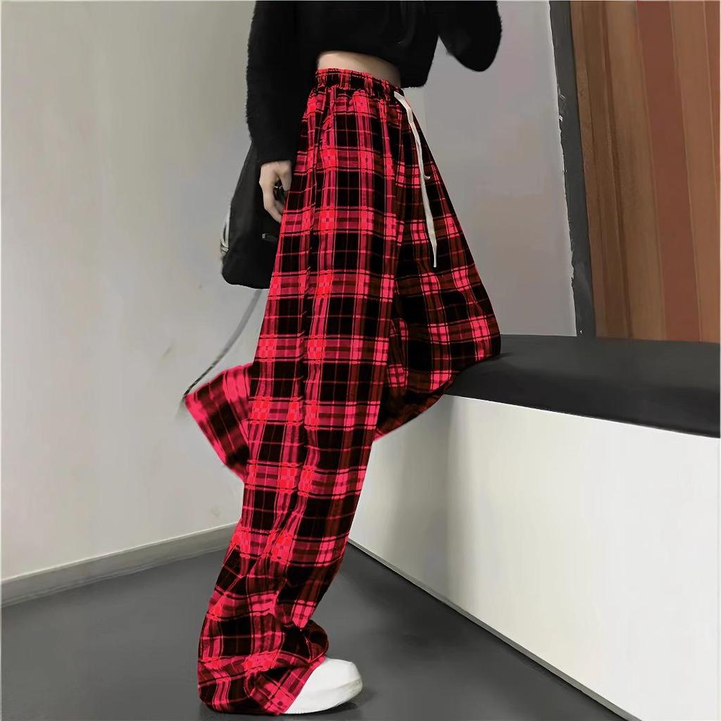 2026 Summer High-Waisted Plaid Loose Pants - Black and White
