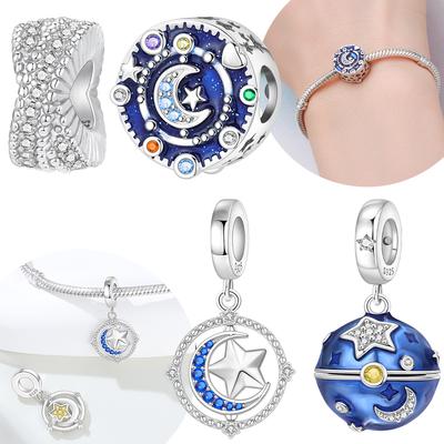 Breloques Originales en Cuivre Étoile Lune Pendentif Zirconium Perles Planète Convient Bracelet Anniversaire Belle Offre Accessoire Fabrication Diy