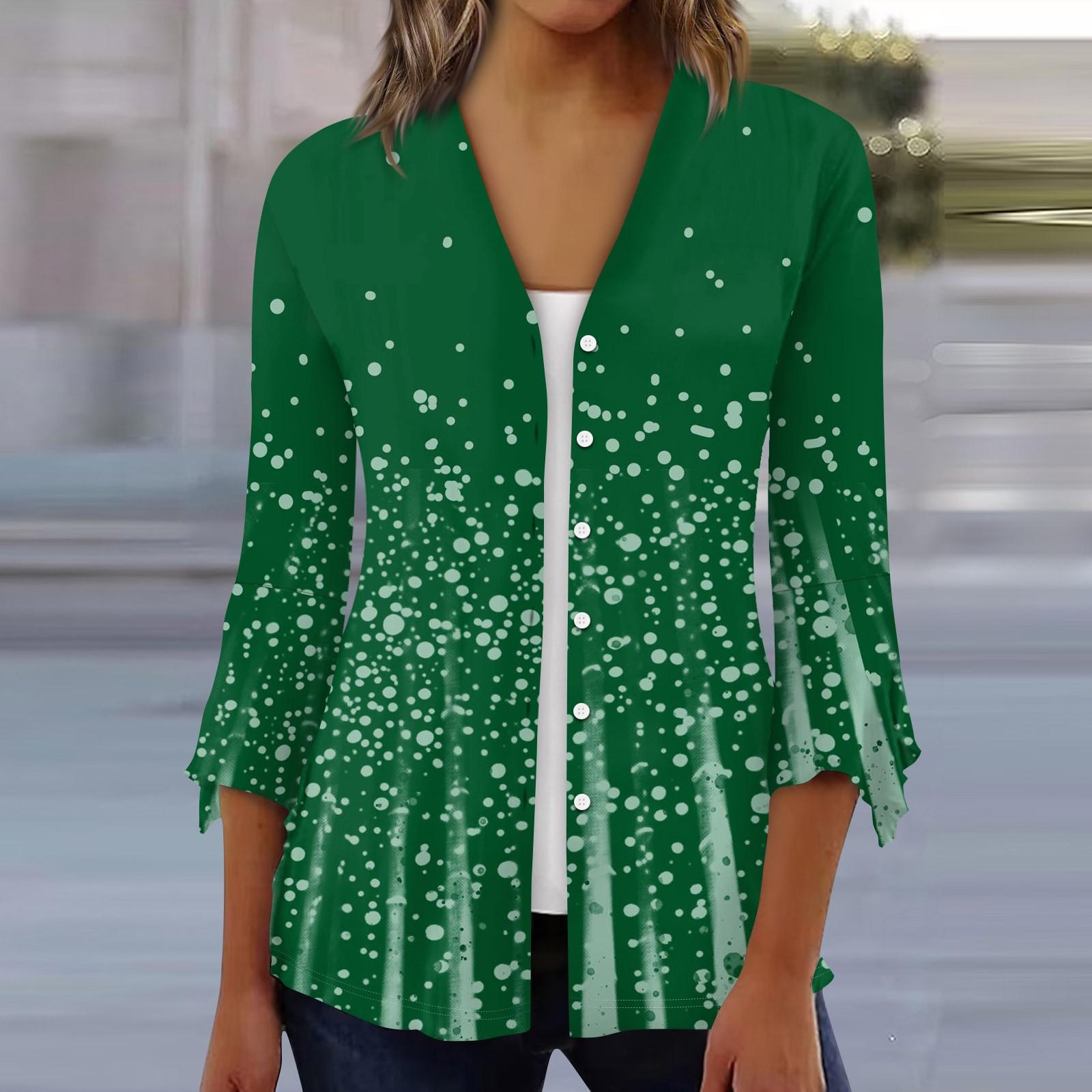 

Women s Shirt Blouse Outerwear Print 3/4 Length Sleeve Casual Holiday Basic Button Tops XXXL зелёный