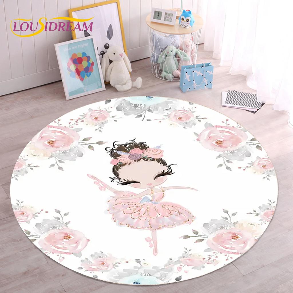 Cute Ballet Girl Ballerina Fairy Unicorn Cartoon Round Area Carpet Rug for Living Room Bedroom Kids Decor,Pet Area Rug Non-slip