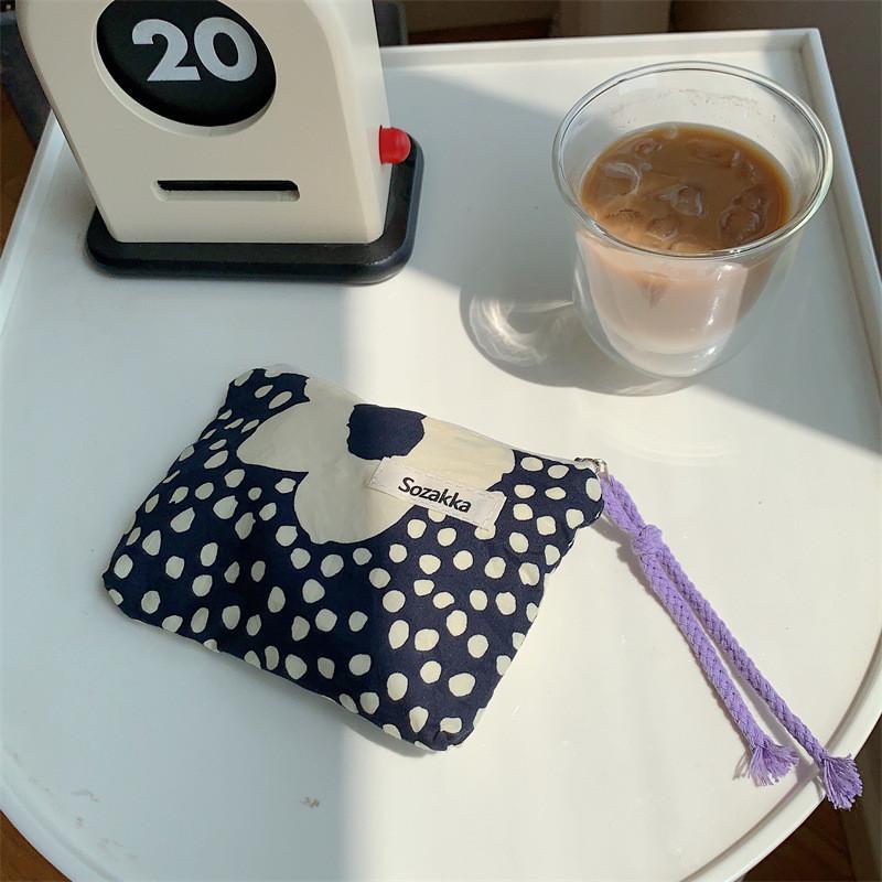 Trendy Street Style Cotton Makeup Bag Floral Design Soft Drawstring Pouch