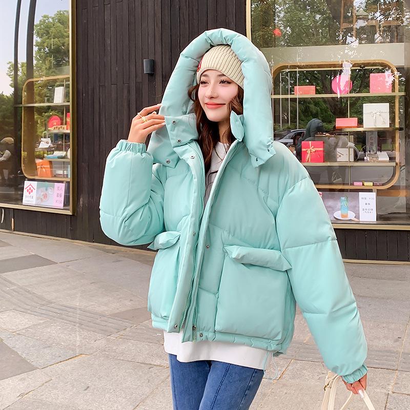 Down cotton-padded clothes for women's autumn and winter new student short loose casual big pocket jacket trendy