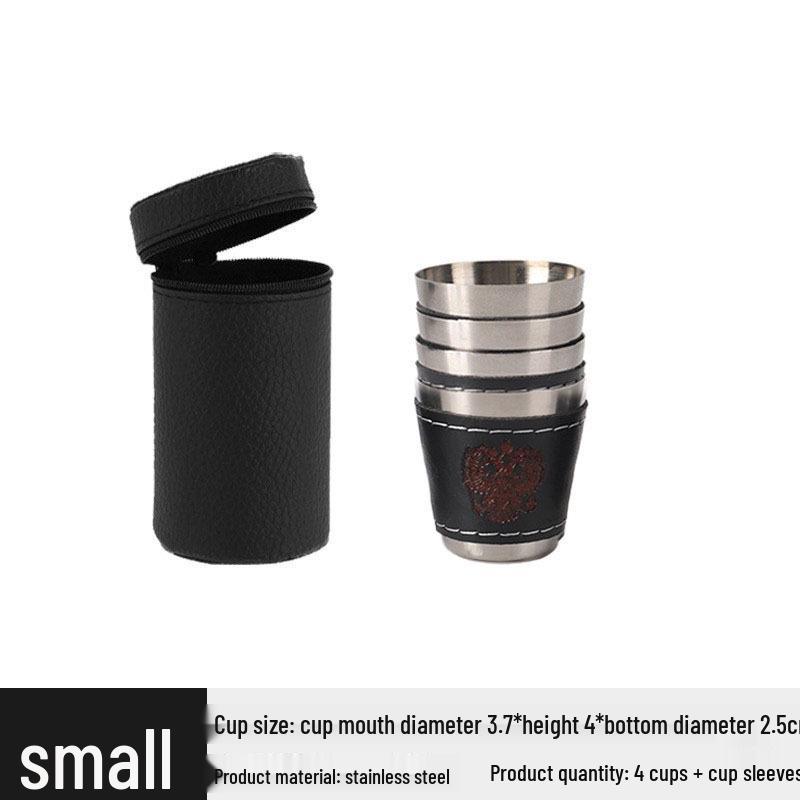 

Портативный набор бокалов для вина из нержавеющей стали (4) с кожаным чехлом – Идеально для путешествий, кемпинга, кофе, пива и спиртных напитков. 180ML [Large]