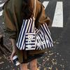 2025 Striped Canvas Tote: Women's Versatile Shoulder Bag for Daily Commute & College