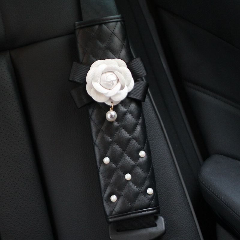 Creative Pearl Camellia Flower Car Safety Seat Belt Cover Shoulder Pad Car Styling Women Auto Seatbelt Gear Shift Covers