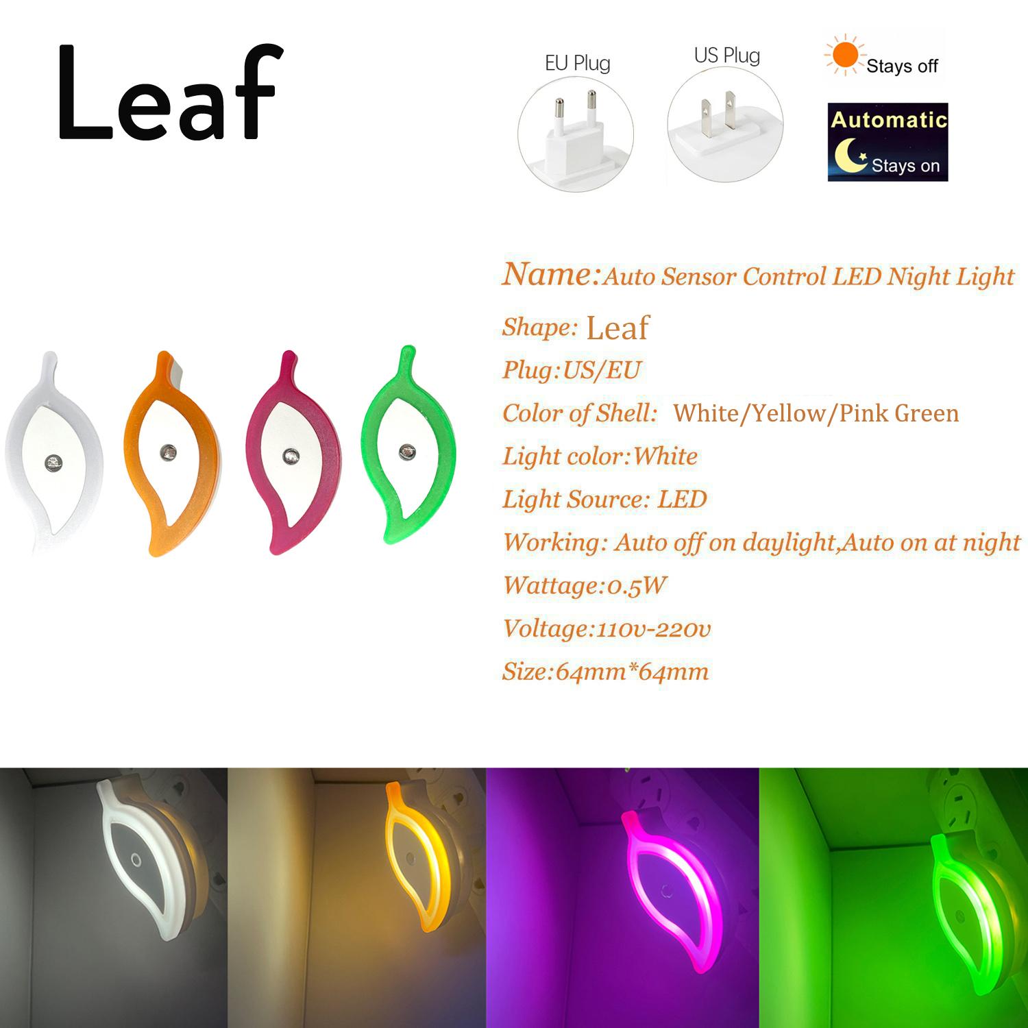 

Мини-симпатичные светодиодные ночники с датчиком света, подключаемые к розетке, автоматический датчик, прикроватная лампа для спальни, детской комнаты, прихожей, коридора, лестницы Leaf&US Plug жёлтый
