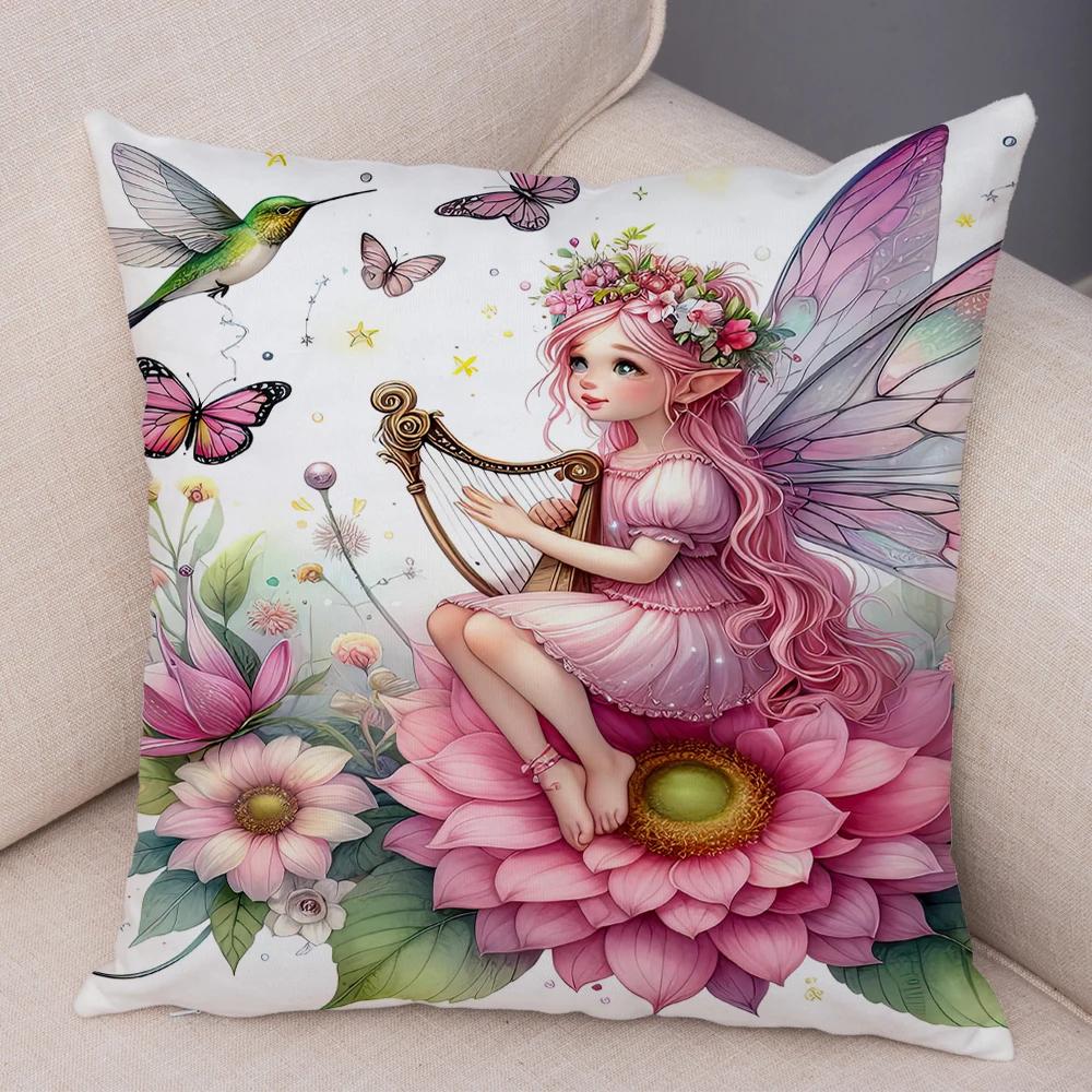 

Cute Cartoon Forest Girl Elf Cushion Cover Double Print Pillowcase Decor for Sofa Home Super Soft Plush Pillow Case 40x40cm 40x40cm16x16Inch