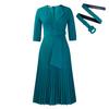 L51 Women's Suit Collar Tie-Waist Pleated African Dress