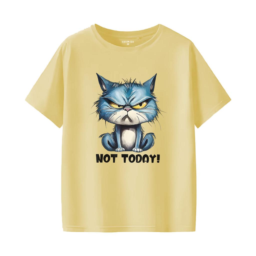 Blue cat not suitable  cartoon printed short sleeved round neck Womens Tshirt for spring and summer versatile Womens Tshirt