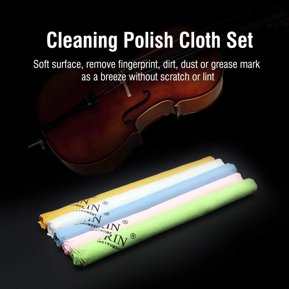 LAJS Super Soft Microfiber Guitar and Instrument Multifunctional Jewelry Cleaning Cloth Set for and x Cloths, 5-Piece Violin, Viola, Cello, Bass,