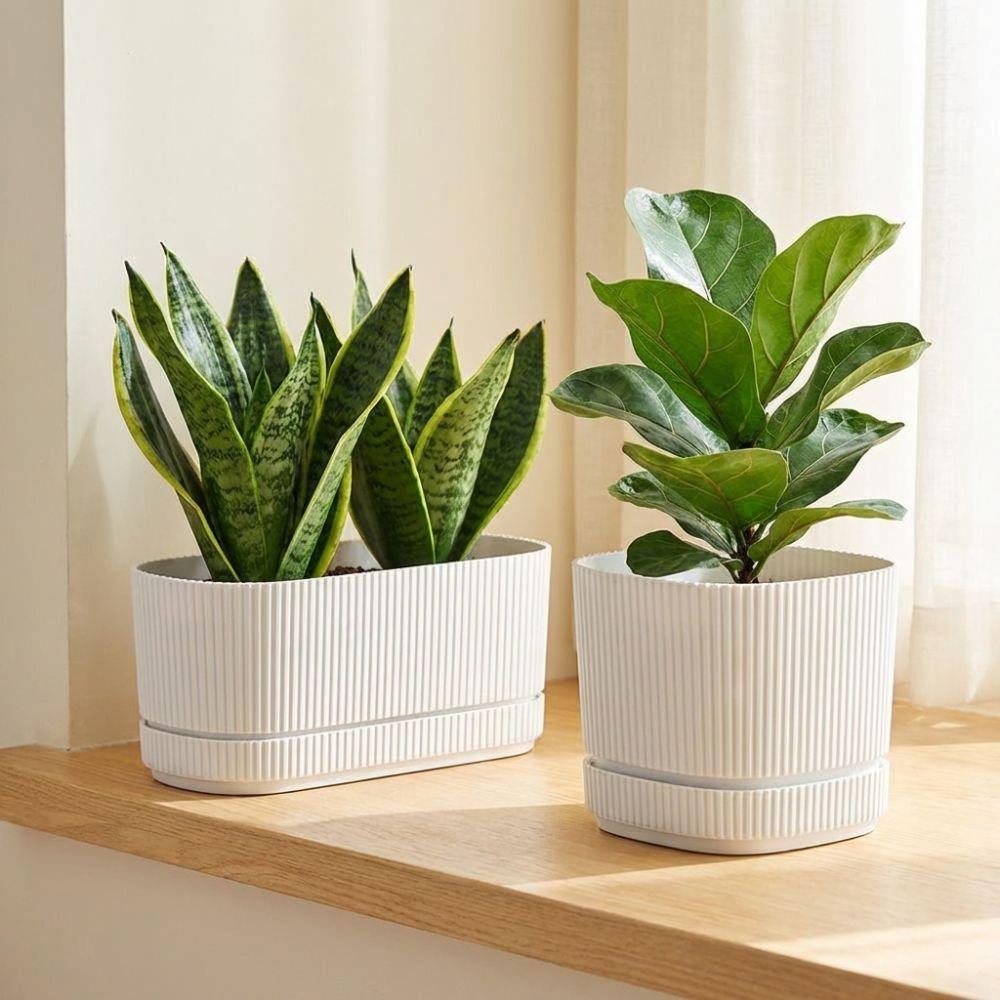 Plastic Self Watering Flower Pot Drainage Hole Desktop Vase Self Watering Planter Indoor Plants
