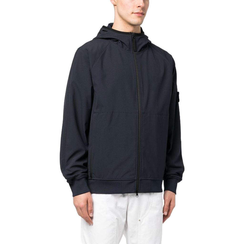 STONE ISLAND Logo Patch Hooded Nylon Jacket Navy Men Outerwear Blue 781540927-V0020