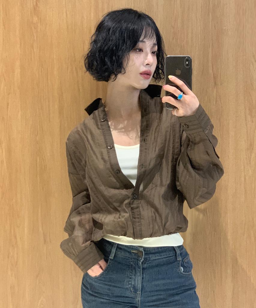 GENERALIDEA Summer Sheer Layered Blouson Shirt [Brown] / Gf2Lsh519